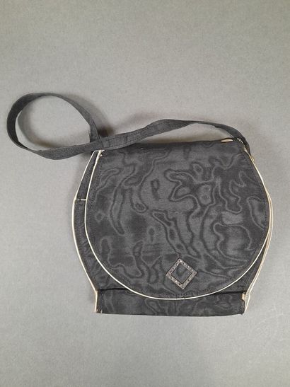 Set of two black fluted silk moiré or shaped...