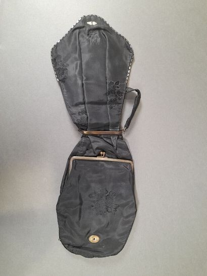 Set of two black fluted silk moiré or shaped...