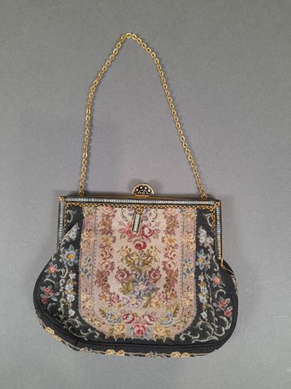 Reticule bag in petit point tapestry decorated...