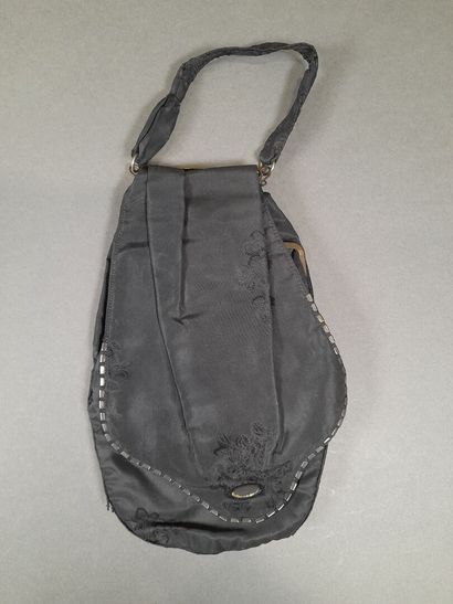 Set of two black fluted silk moiré or shaped...