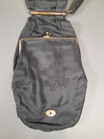 Set of two black fluted silk moiré or shaped...