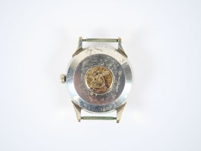 OMEGA. 
Steel and gilt metal men's wristwatch...