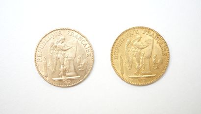 Two 20 franc gold coins, Génie, 1849A and...