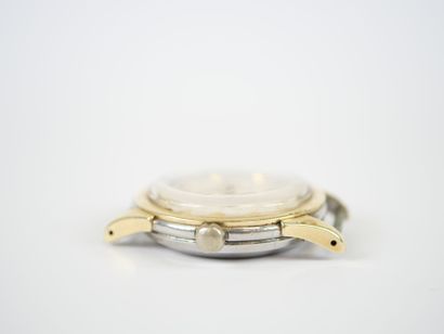 OMEGA. 
Steel and gilt metal men's wristwatch...