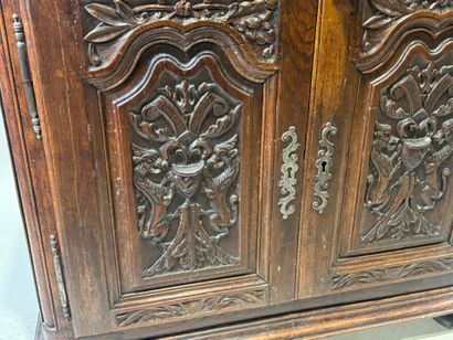 Molded and carved wooden sideboard opening...