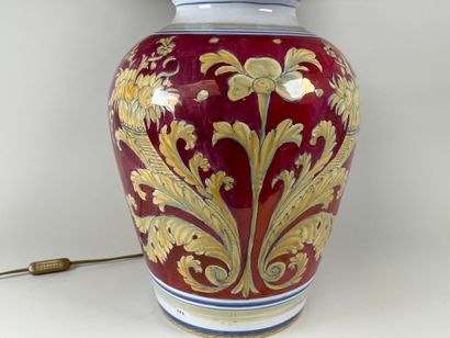 Important polychrome ceramic lamp decorated...