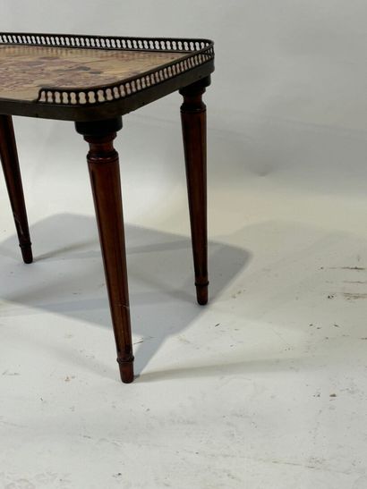 Small wooden coffee table, brass gallery,...
