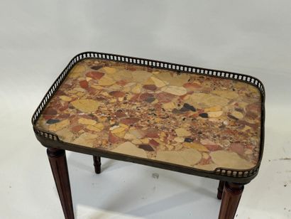 Small wooden coffee table, brass gallery,...