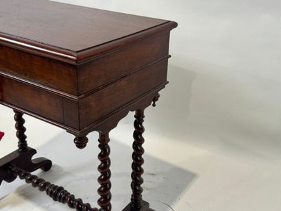 Small mahogany workbench opening with a flap...