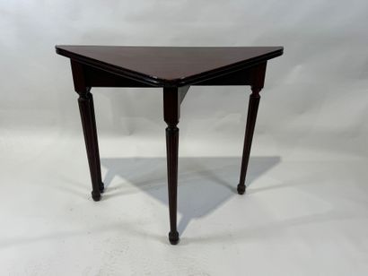 Triangular console table in molded mahogany,...