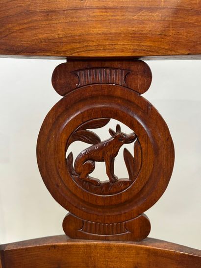 Two pairs of walnut chairs, straw-bottomed...