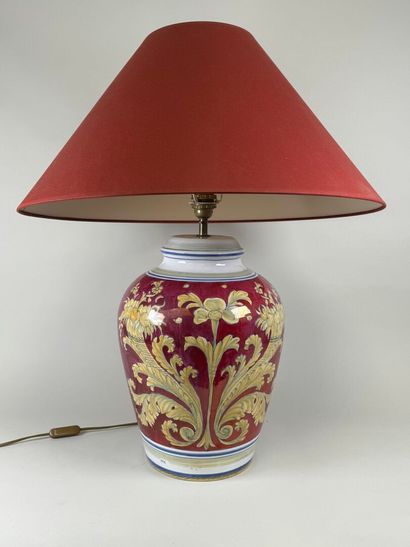 Important polychrome ceramic lamp decorated...