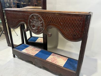 Molded and carved walnut console and mirror...