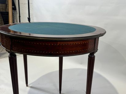 Mahogany and brass veneered half-moon console...