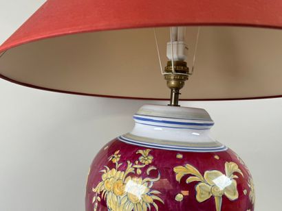 Important polychrome ceramic lamp decorated...