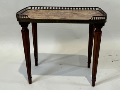 Small wooden coffee table, brass gallery,...