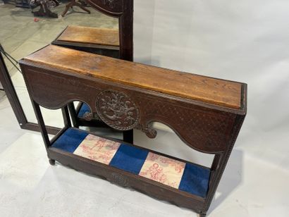Molded and carved walnut console and mirror...