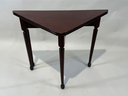 Triangular console table in molded mahogany,...