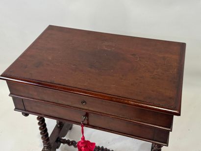 Small mahogany workbench opening with a flap...