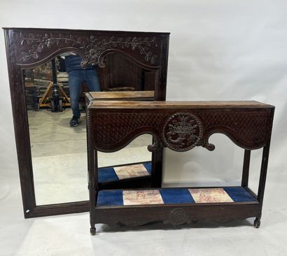 Molded and carved walnut console and mirror...