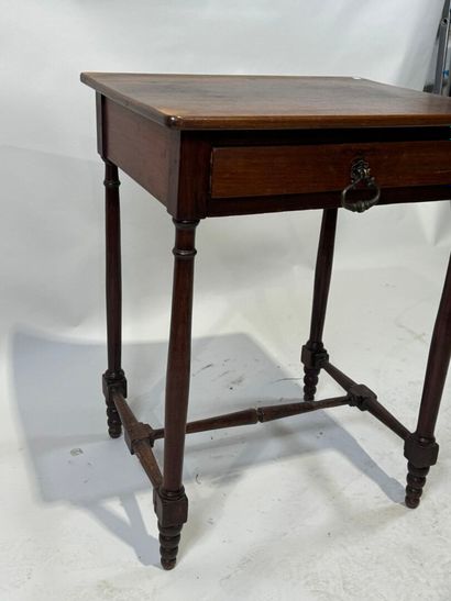 Small wooden child's desk opening with one...
