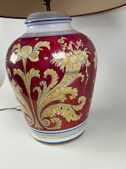 Important polychrome ceramic lamp decorated...