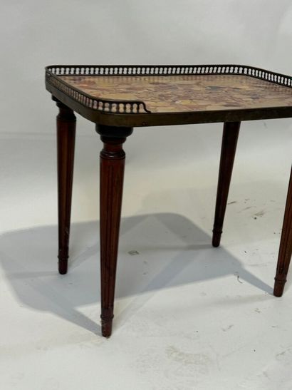 Small wooden coffee table, brass gallery,...