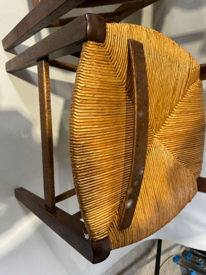 Set of four walnut chairs, straw seat, openwork...