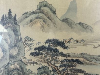 JAPON, début XXe.
Paysage.
Estampe sur soie...
