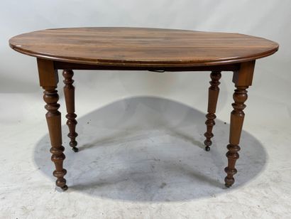 Oval wooden shutter table with turned legs,...