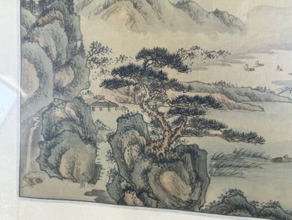 JAPON, début XXe.
Paysage.
Estampe sur soie...
