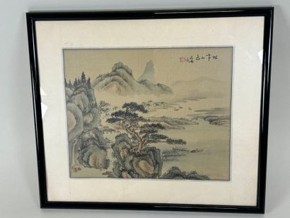 JAPON, début XXe.
Paysage.
Estampe sur soie...