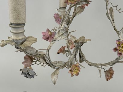 Chandelier and pair of sconces in white lacquered...