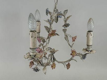 Chandelier and pair of sconces in white lacquered...