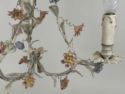 Chandelier and pair of sconces in white lacquered...