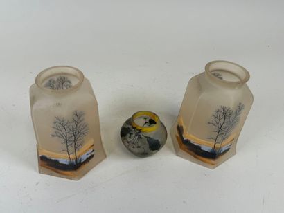 Small lot of painted glassware including:...