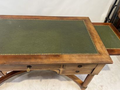 Flat desk in wood and imitation leather opening...