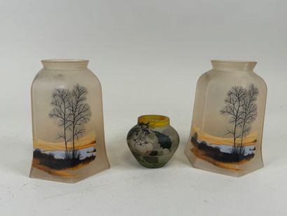 Small lot of painted glassware including:...