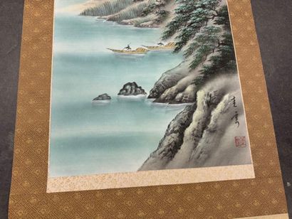 JAPON, XXe. 
Kakémono à décor d'un paysage...
