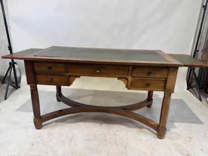 Flat desk in wood and imitation leather opening...