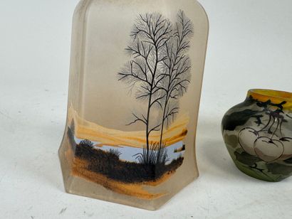 Small lot of painted glassware including:...