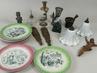 Lot of various objects including candlesticks,...