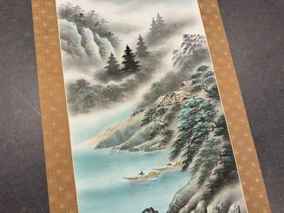 JAPON, XXe. 
Kakémono à décor d'un paysage...