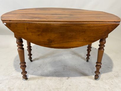 Oval wooden shutter table with turned legs,...
