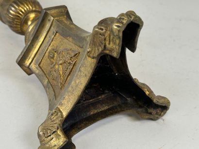 Brass tripod candlestick.
Mounted as a lamp.
19th...
