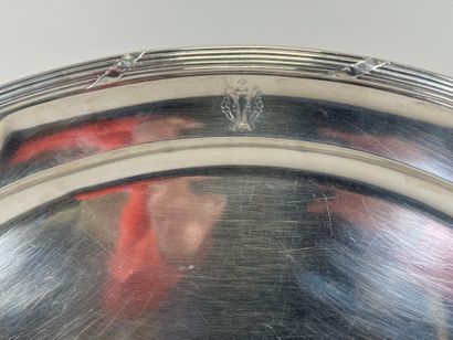 Large silver dish, Minerve hallmark, decorated...