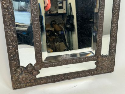 Small repoussé metal mirror with foliate...