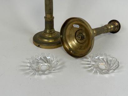 Pair of torches in chased bronze, the circular...