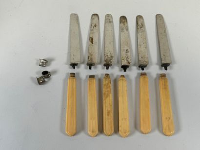 Six ivory knives, silver blades, Minerve...