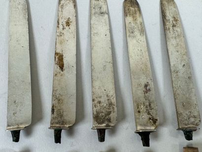 Six ivory knives, silver blades, Minerve...